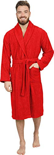 Adore Home Mens 100% Cotton Bathrobe Terry Towelling Shawl Collar Bath Robe Dressing Gown, Red, XL
