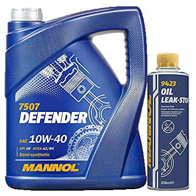 MANNOL 5l, 7507 Defender 10W-40 API SN + Oil Leak-Stop Öl Verlust Zusatz 250ml