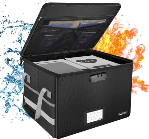 Fireproof Document Box File Storage Box with Lock 39x31x25.5cm Organizer Collapsible Filing Storage Box with Lid Portable Home Office Safe Box for Keeping Important Document Certificate(Only Box)