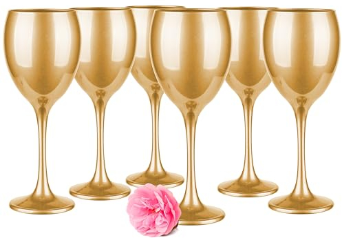 Glasmark Krosno Weinglas Rotwein Weingläser Set Gläser Für Rotwein Weisswein Rotweinglas Rotweingläser Weissweingläser Wein Kelch Glas Spülmaschinenfest Metallisches Gold 6 x 300 ml