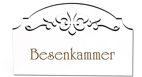 Besenkammer Schild Holz graviert Ornamente selbstklebend Abstellraum Türschild Türdeko 15,5 x 9,5 cm