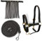 Halfter für Pferde mit Führstrick & Fliegenfransen Pferd, Halfter mit Strick - Halfter Pony Shetty Halfter Cob Full Kb (Pony, Schwarz)