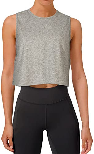 REORIA Damen Crop Tops Workout Tops Lose Ärmellose Cropped Muscle Tank Open Back Shirts Grau S
