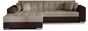 mb-moebel Ecksofa mit Schlaffunktion und Bettkasten | Couch für Wohnzimmer, Schlafsofa Sofagarnitur Sofa Eckcouch L-Form Wohnlandschaft mit Bettfunktion MORENO (LINKS, Beige+Dunkelbraun)