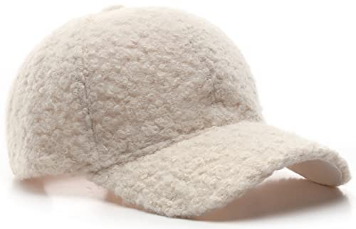 Damen Kunst-Lammwolle Baseballkappe Outdoor Winter Warm Teddy-Fleece Stil Hip-Hop Cap für Unisex, beige, Einheitsgröße