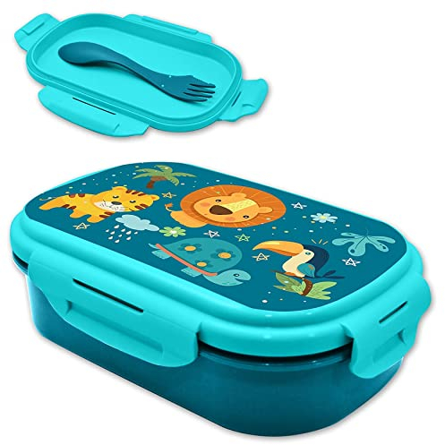 Kids Cartoon Character Jungle Lunch Box Superhero Plastic Snack Boxes for School Kids Traveling Sports Nursery Microwave Safe Food Container BPA Free Sandwich Box for Toddlers | 20cm