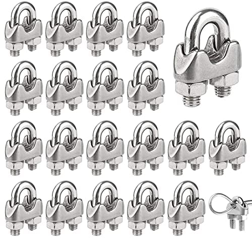 20 Pezzi Morsetti Cavo Acciaio M3 Morsetti Serracavo Clip per Fune Metallica Inox 304 Bullone a U Adatto per Fune d'acciaio 3mm Fune