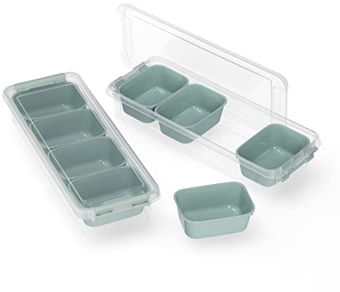 RoyalFay® Zutatenbehälter Napoli 2er Set – stapelbare Aufbewahrungsbox mit 8 Einsätzen & 2 Deckeln – lebensmittelechte Kühlschrank-Organizer für Pizzabeläge & Meal Prep – softgreen