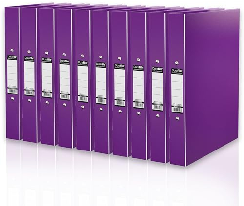 Durafile Ring Binder A4 Files, Purple, Pack of 10 Folders, Heavy Duty Board Construction Folders for Paperwork Ring Binder, Ideal Folder Organiser for School, Home & The Office