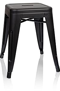 hjh OFFICE 645006 Metall Hocker VANTAGGIO Schwarz matt Sitzhocker im Industry-Design, stapelbar, niedrig