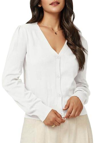 Arach&Cloz Strickjacke Damen Cardigan mit Knöpfen Kurz Leichte V-Ausschnitt Strickmantel Festlich Elegant Sweater (Weiß, L)