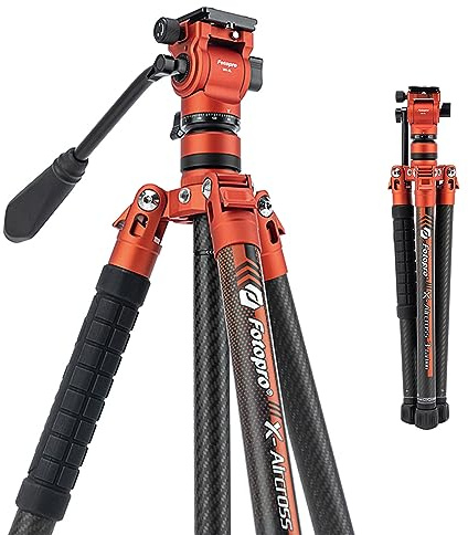 Fotopro 151 cm Video-Kamerastativ mit Fluidkopf für weiche Schwenks, Karbon-Reisestativ, Ultraleicht 1,07 kg, 5 kg Traglast, für Teleobjektive Vogel- & Wildlife-Video, X-Aircross 3 Video