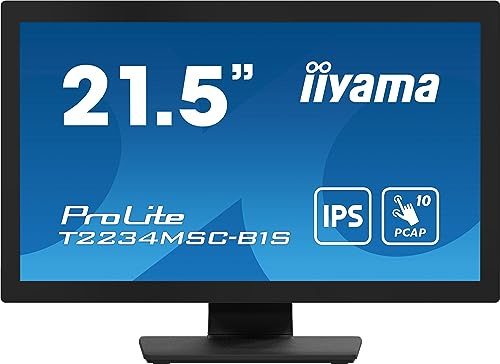 iiyama Prolite T2234MSC-B1S Full-HD IPS PCAP Touchscreen-Monitor | 54,6 cm, 21,5, 10 Punkt Multitouch, VGA, HDMI, DP, Lautsprecher, 7H, IP65, Touch-durch-Glas, Anti-Fingerprint, VESA, schwarz