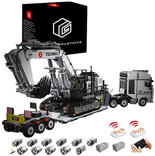 KYLON Technik LKW mit Anhänger, Technik Bagger, 6300 Teile Technik Truck mit Anhanger, Technik Raupen-Bagger Technik LKW mit Tieflader Set Kompatibel mit Technik LKW, Technik Bagger