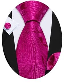 Barry.Wang Pink Tie Mens Silk Paisley Pocket Square Cufflinks Necktie Solid Set Party Wedding Business Prom