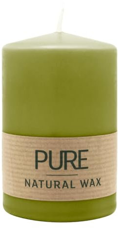 luterna 100% PURE, NATURAL WAX, Stumpenkerze, Olive, WENZEL, 90/60 mm, Brenndauer ca. 25h, 100% plastikfrei