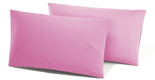 Coppia federe Cotone Per Guanciali Tinta Unita Letto (Rosa Confetto)