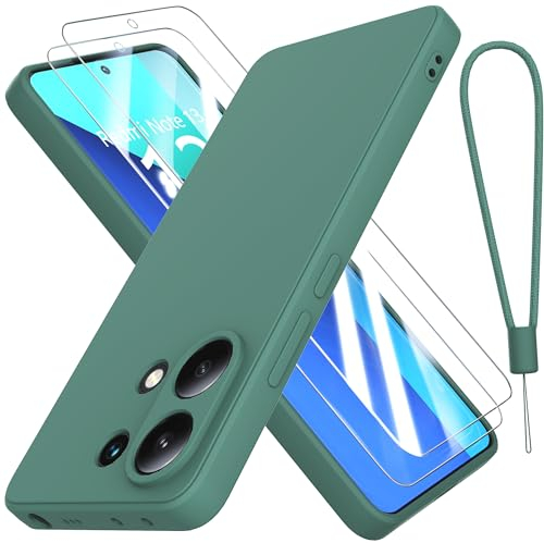 THIYUFUNS Hülle für Xiaomi Redmi Note 13 4G Handyhülle mit 2 Stück Schutzfolie, TPU Liquid Silicone Dünne Weiche Stoßfest Case Schutzhülle für Xiaomi Redmi Note 13 4G (6.67) - Dunkelgrün
