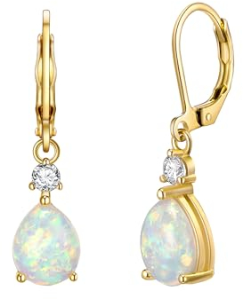 EVER FAITH zierlich erstellt Opal Wassertropfen baumeln Ohrringe für Damen Mädchen, Glamour kubischer Zirkon Oktober Birthstone Teardrop Leverback Weiß Gold-Tone