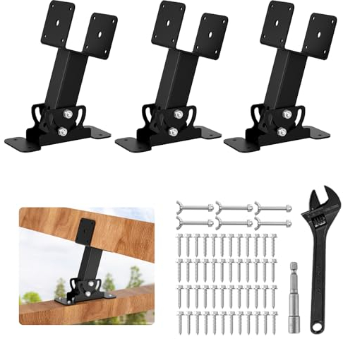 Lipshome Lot de 3 supports de fixation robustes pour pergola, toit réglable à 180 degrés pour tonnelle, toit, terrasse, pergola, compatible avec les poutres en bois de 4 x 4 et 4 x 6 (3 pièces) (noir)