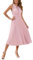 Odizli Sommerkleid Damen Lang Elegant Sexy Ärmellos Schweizer Punkt Swing A Linie Plisseekleid Festlich Hochzeit Hochzeitsgast Abendkleid Midikleid Damenkleid Frühling Sommer Freizeitkleid Rosa XL