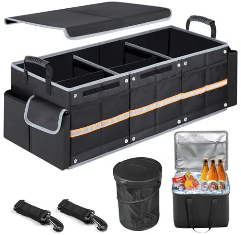 MENQANG Organizador de maletero de coche para SUV con bolsa refrigerante, organizador de almacenamiento para coche 5 en 1