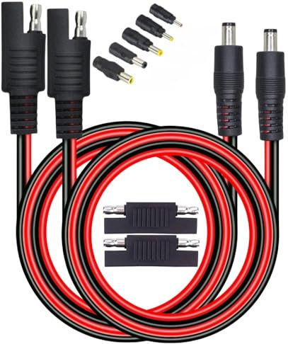 lilila-ree 2Pack SAE to DC Adapter Cable SAE Plug to DC 5.5mmx2.1mm Male Connector Cables with SAE Polarity Reverse Adapter & DC8/6.5/5.5/4.0/3.5(mm) Adapters for Solar Battery Panel (14AWG 2ft/60cm)