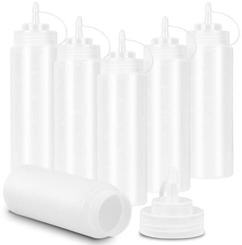 Squeeze - Bottiglia di salsa, 6 pezzi, 500 ml, in plastica, 16 oz con cappucci, senza BPA, senza perdite, per pittura, cottura, ketchup, salsa piccante, olio d'oliva, bottiglia per spezie