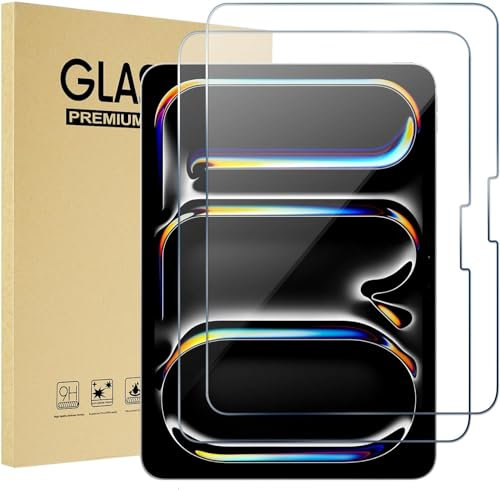 World biz 2 Pack Screen Protector for iPad Pro 11-Inch (M4) 2024 (A2836 A2837 A3006), Premium Tempered Glass, 9H Hardness, Anti-Scratch, Bubble-Free for iPad Pro 11 2024 - Clear