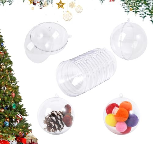 Christmas Baubles Set 12 cm, Transparenten Kunststoffkugeln, Weihnachtsbaumdekoration Kugeln DIY Clear Plastic for Christmas Tree Decoration, Weihnachtskugeln Set mit 6 Plastikkugeln zum Befüllen