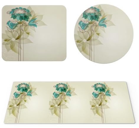 EHOMERY Alfombrilla Escritorio Mouse Pad Gaming Flor Alfombrilla De Ratón para Mac Mouse Pad Small para Decorar El Escritorio - 3 Pack [30x80 cm, 20x24 cm and Dia 20 cm]