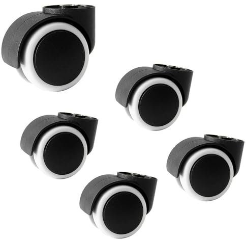 IMUNKT 5 Stück Bürostuhlrollen Ohne Stift, 50mm Ersatzrollen Hartbodenrollen, Leise Lenkrollen Polyurethan Für Drehstühlen, Lochdurchmesser 8mm(White)