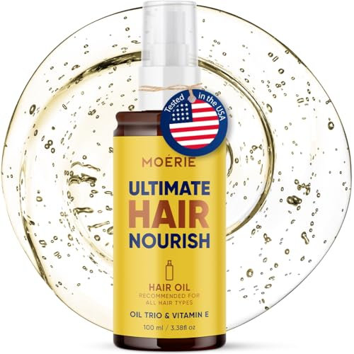 Ultimate Hair Oil for frizzy, dry and damaged Hair - Deeply Nourishing Rejuvenation - Hair Oil for Ends and Mids - With Vitamin E, Jojoba & Hemp - Gotas de aceite para el cabello - 3.38 oz