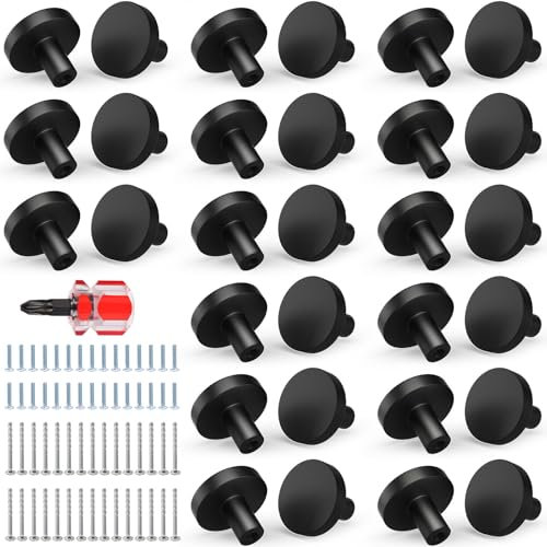 Chuner Set di 30 pomelli per armadio in metallo, con 30 viti corte / 30 viti lunghe e cacciaviti, pomelli per mobili, colore nero, moderni, rotondi, per armadio, cassetti