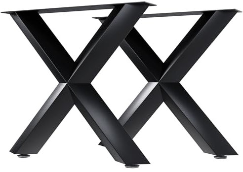 CLP 2er Set Tischbeine Stanton I Tischgestell in X-Form I Tischkufen aus pulverbeschichtetem Metall für Esstisch oder Wohnzimmertisch, Farbe:schwarz, Größe:80x14x72 cm