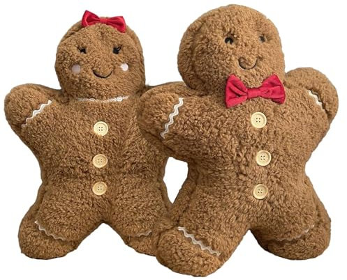 Generisch 2 Stück Lebkuchenmann-Kissen, Weihnachts-Lebkuchen-Plüschkissen Stofftier, Kreatives Lebkuchenmann Plüsch Dekoration, Plüsch-Lebkuchenfiguren-Puppen, Weihnachts Kissen Für Lebkuchen Deko