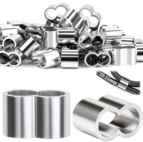 SWTYExt Lot de 40 serre-câbles de 10 mm en aluminium - Double manchons - Boucle de sertissage pour corde en caoutchouc, bâche de remorque, corde d'expansion, corde de bâche
