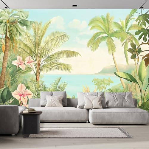 Papier Peint Panoramique Jungle Verte Feuilles Palmier 250×175cm, Papier Peint Géant 3D Salon Chambre Salle à Manger Chambre d'Enfant Décoration Murale