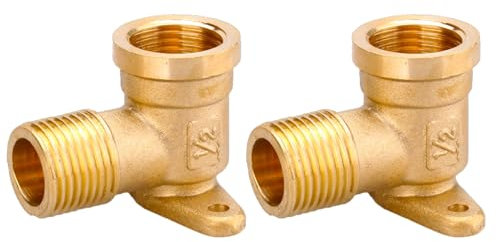 2Pcs 90 Degree Elbow, 1/2 Inch Brass Wall Plate Elbow Plumbing Fittings with Base Plate (Model B)