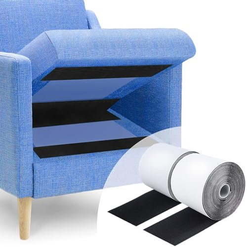 Lanswood Nastro adesivo con velcro, 11 cm x 6 m, con adesivo, impedisce ai cuscini del divano di scivolare, strisce nere resistenti con gancio e anello per cuscini del divano, progetti artigianali,