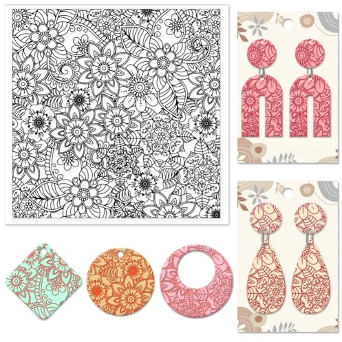 CHGCRAFT Abstrakte Blumen Geometrische Blumen Silikon Textur Stempel Polymer Ton Formen DIY Ton Textur Werkzeuge für Ton Töpferei Ohrring Schmuckherstellung, Blume, 5,5x5,5 Zoll