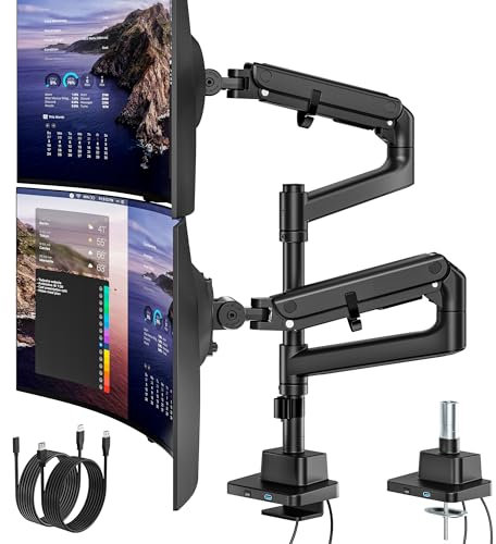 monTEK Dual Monitor Arm for 17-57 inch Ultrawide Heavy Duty Curved Monitor with USB Black