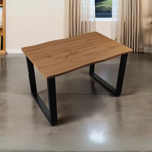Bett11 Esstisch 120x80 cm Holz 40mm Eiche-Optik, U-Gestell schwarz, Baumkantentisch aus Holz, Casa Massiva