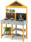 GYMAX Kids Mud Kitchen, Outdoor Toy Kitchens with Root Viewer Planter, Faucet, Removable Sink, 2 Chalkboards, Shelves & Cookware Accessories, Wooden Play Kitchen for 3+ Years Old (Blue+Yellow)