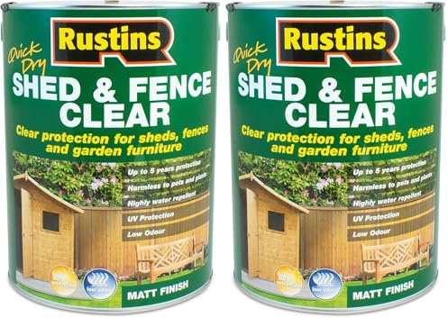 Rustins Shed & Fence Clear 5L - Advanced Wood Protector for Outdoor Structures (Pack of 2)