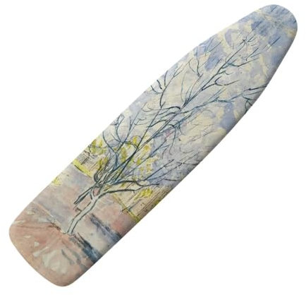 Buxolandt Heavy-Duty Ironing Board Cover - Blooming Peach Tree Print Polyester Fabric with Reinforced Elastic Edge & 3 Strong Hook & Loop Fastening Straps - Heat-Resistant Surface - Size L