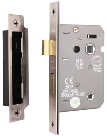 EAI Satin Nickel Bathroom Lock - Fire Rated & CE Approved Mortice Door Lock 64mm / 2.5 Inch - Pack of 2