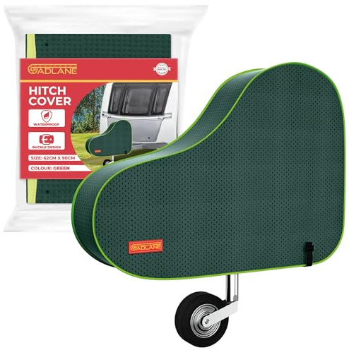 GADLANE Caravan Hitch Cover With Strap - Waterproof Tow Bar Cover (Green) | Universal Tow Hitch Cover 62cm x 90cm, Heavy Duty Nylon with Green Fluorescent Strip, for Most Caravans/Motorhomes/Trailers