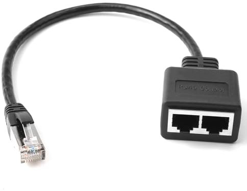 Duplicador Ethernet RJ45, Divisor Ethernet Splitter, Cable Adaptador RJ45 1 a 2 para Cat 5 Cat 5e Cat 6 Cat 7, Cambiar de Red Entre Dos Computadoras, Negro 1 Puerto Macho a 2 Puertos Hembra Adaptador