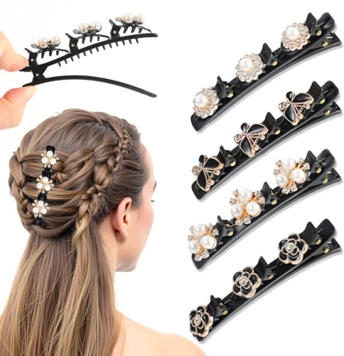 JSRQT 8 Stück Kolibri Haarspange Glitzernde Doppelschicht Geflochtene Haarklammer Kristall-Stein mit 3 Mini Kleinen Hair Clip Hairclip Haarspangen Strass Kristallblume für Damen Frauen Mädchen